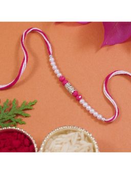 I Jewels - Pink Pearl Rakhi with Roli Chawal For Bro/Brother/Bhai