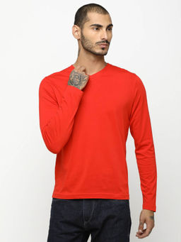 Huetrap - Mens Red Full Sleeves V Neck T-shirt