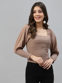 KASSUALLY - Casual Textured Women Brown Crop Top