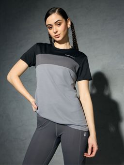 Technosport - Women Black Colorblock Slim Fit Round Neck Technocool Plus Sport T-Shirt