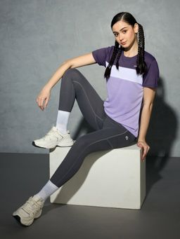 Technosport - Women Purple Colorblock Slim Fit Round Neck Technocool Plus Sport T-Shirt