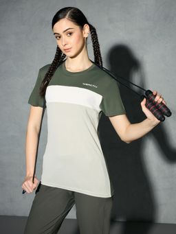 Technosport - Women Green Colorblock Slim Fit Round Neck Technocool Plus Sport T-Shirt