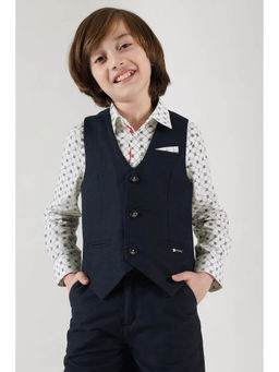 One Friday - Boys Navy Blue Slim Fit Sleeveless Solid Waistcoat