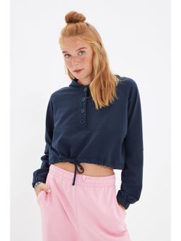 Trendyol - Womens Navy Blue Solid/plain Crop Top