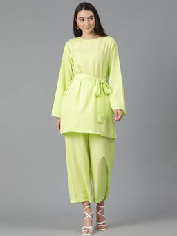 KOTTY - Womens Fashion Crepe Fabric Saudi Abaya Co-Ord Green (Set of 3)