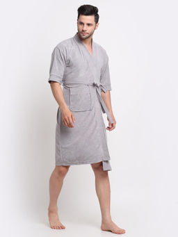 Creeva - Unisex Micro Terry Grey Soft and Lightweight Kimono Style Bath Robe