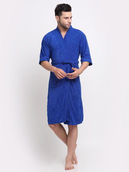Creeva - Unisex Micro Terry Blue Soft and Lightweight Kimono Style Bath Robe