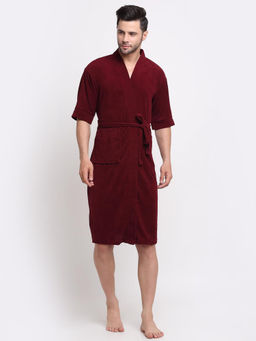 Creeva - Unisex Micro Terry Maroon Soft and Lightweight Kimono Style Bath Robe