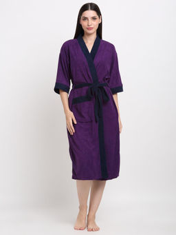 Creeva - Unisex Micro Terry Purple Soft and Lightweight Kimono Style Bath Robe