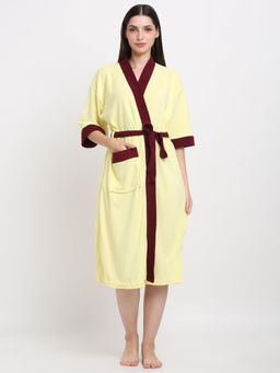 Creeva - Unisex Micro Terry Yellow Soft and Lightweight Kimono Style Bath Robe