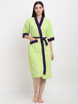 Creeva - Unisex Micro Terry Green Soft and Lightweight Kimono Style Bath Robe