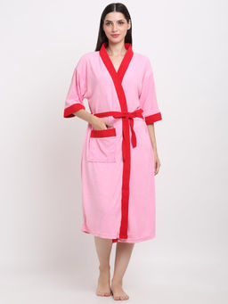 Creeva - Unisex Micro Terry Pink Soft and Lightweight Kimono Style Bath Robe