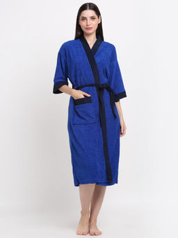 Creeva - Unisex Micro Terry Blue Soft and Lightweight Kimono Style Bath Robe