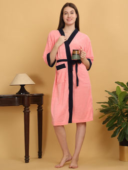 Creeva - Unisex Micro Terry Bath Robe Peach Soft and Lightweight Kimono Style Bath Robe