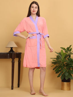 Creeva - Unisex Micro Terry Pink Soft and Lightweight Kimono Style Bath Robe