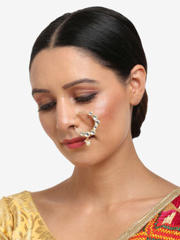 Ruby Raang Studio - Dusk Dew Kundan Nose Ring with Pearl Drop