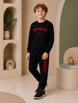 Nusyl - Black Typography Cotton T-Shirt and Joggers
