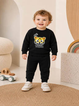 Nusyl - Black Printed Cotton T-Shirt and Joggers