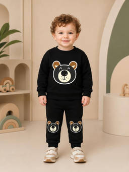Nusyl - Black Printed Cotton T-Shirt and Joggers
