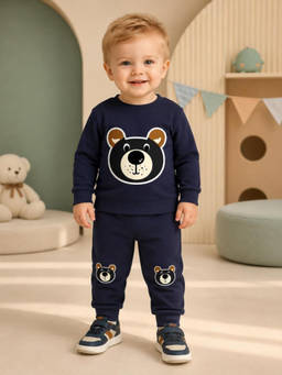 Nusyl - Navy Blue Printed Cotton T-Shirt and Joggers