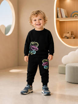 Nusyl - Black Printed Cotton T-Shirt and Joggers