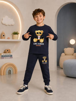 Nusyl - Navy Blue Graphic Cotton T-Shirt and Joggers