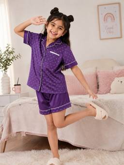 Slumber Jill - Lavender Printed Satin Shirt and Shorts