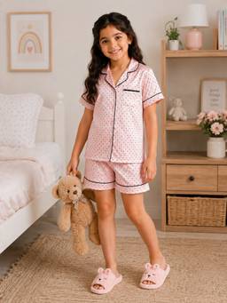 Slumber Jill - Pink Printed Satin Shirt and Shorts