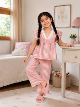 Slumber Jill - Red Stripes Cotton Top and Pant