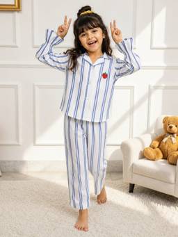 Slumber Jill - Blue Stripes Cotton Shirt and Pant
