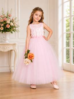 Toy Balloon Kids - Pink Self Design Net Dress