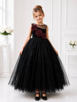 Toy Balloon Kids - Black Self Design Net Dress