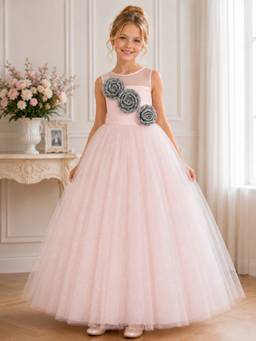 Toy Balloon Kids - Peach Self Design Net Dress