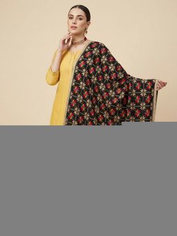 MUFFLY - Black Women Premium Chinon Phulkari Embroidered Elegant Lace Border Dupatta