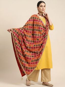 MUFFLY - Women’s Designer Phulkari Chinon with Embellishments Dupatta