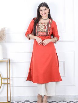 DESI SANDOOK - Woman'S Tan Rust Kalamkari Yoke Kurti