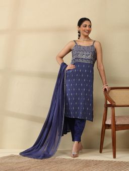 Garden VARELI - Women’s Blue Printed Strappy Kurta with Pant And Dupatta