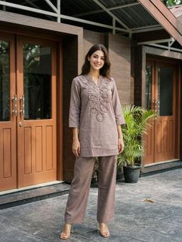 KAFTANIZE - Grey Embroidered Co-ord Set