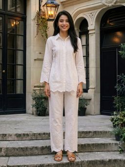 KAFTANIZE - White Embroidered Co-ord Set