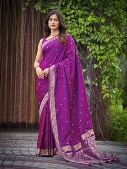 Manohari - Women's Most Satin Silk Dark Purple Saree with Unstitched Blouse