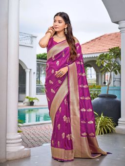 Manohari - Women's Most Satin Silk Purple Saree with Unstitched Blouse