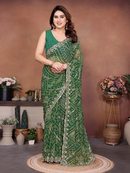 VAIRAGEE - Green Embroidery Saree and Mono Banglory Unstitched Blouse