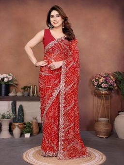 VAIRAGEE - Red Embroidery Saree and Mono Banglory Unstitched Blouse
