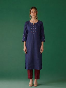 Kami Kubi - Women Blue Straight Fit Cotton Slurb Kurta
