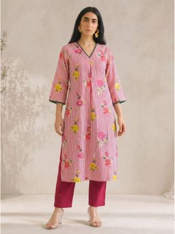Kami Kubi - Women Red Printed A-Line Cambric Kurta