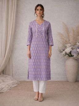 Kami Kubi - Women Purple Straight Fit Ikat Kurta