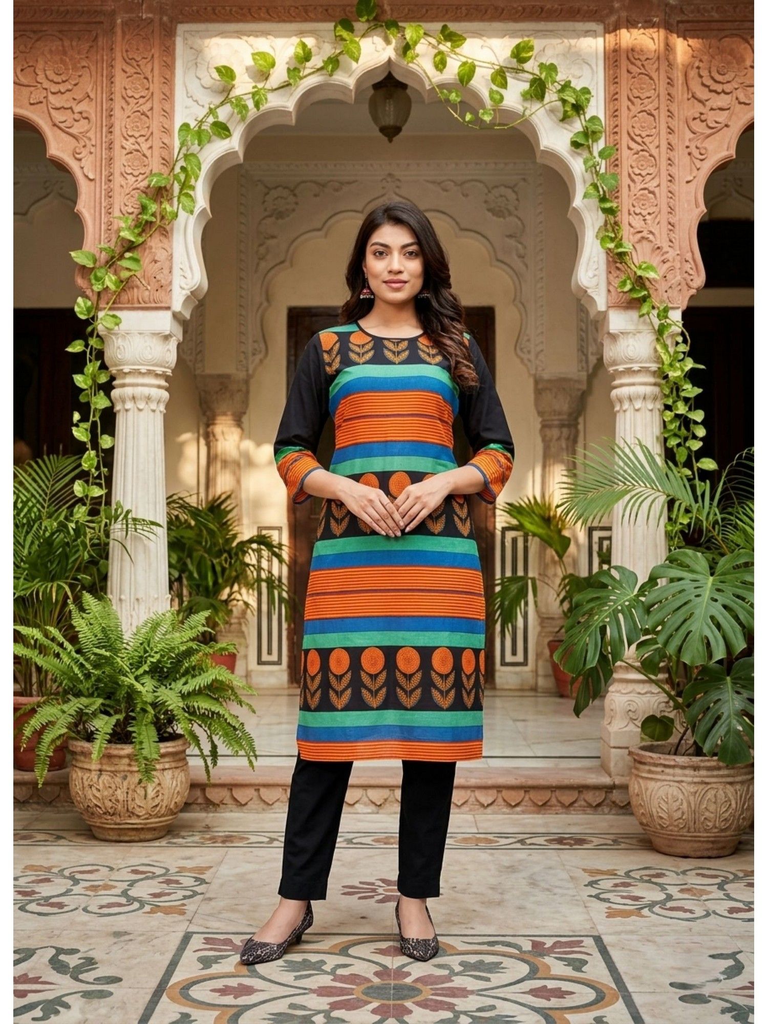 Women Multi Colour Printed Cotton Straight Kurti-image-18