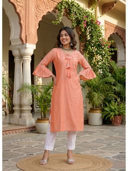DECKEDUP - Women Peach Ethnic Wear Chanderi Alpha Kurta