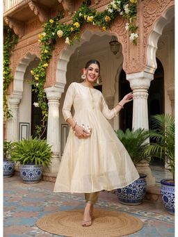 DECKEDUP - Women Cream Ethnic Wear Chanderi Alpha Kurta