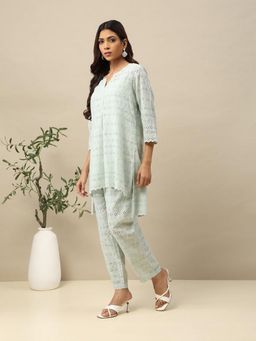 Garden VARELI - Women Blue Pure Cotton Schiffli Kurta with Pant